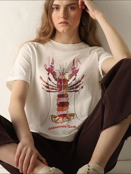 VERO MODA - White Lobster Print T-Shirt