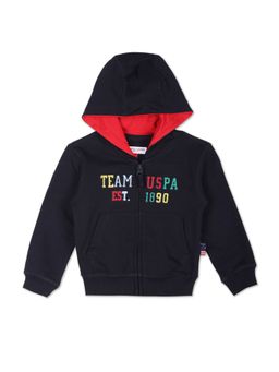 U.S. POLO ASSN. - Boys Navy Hooded Applique Cotton Sweatshirt