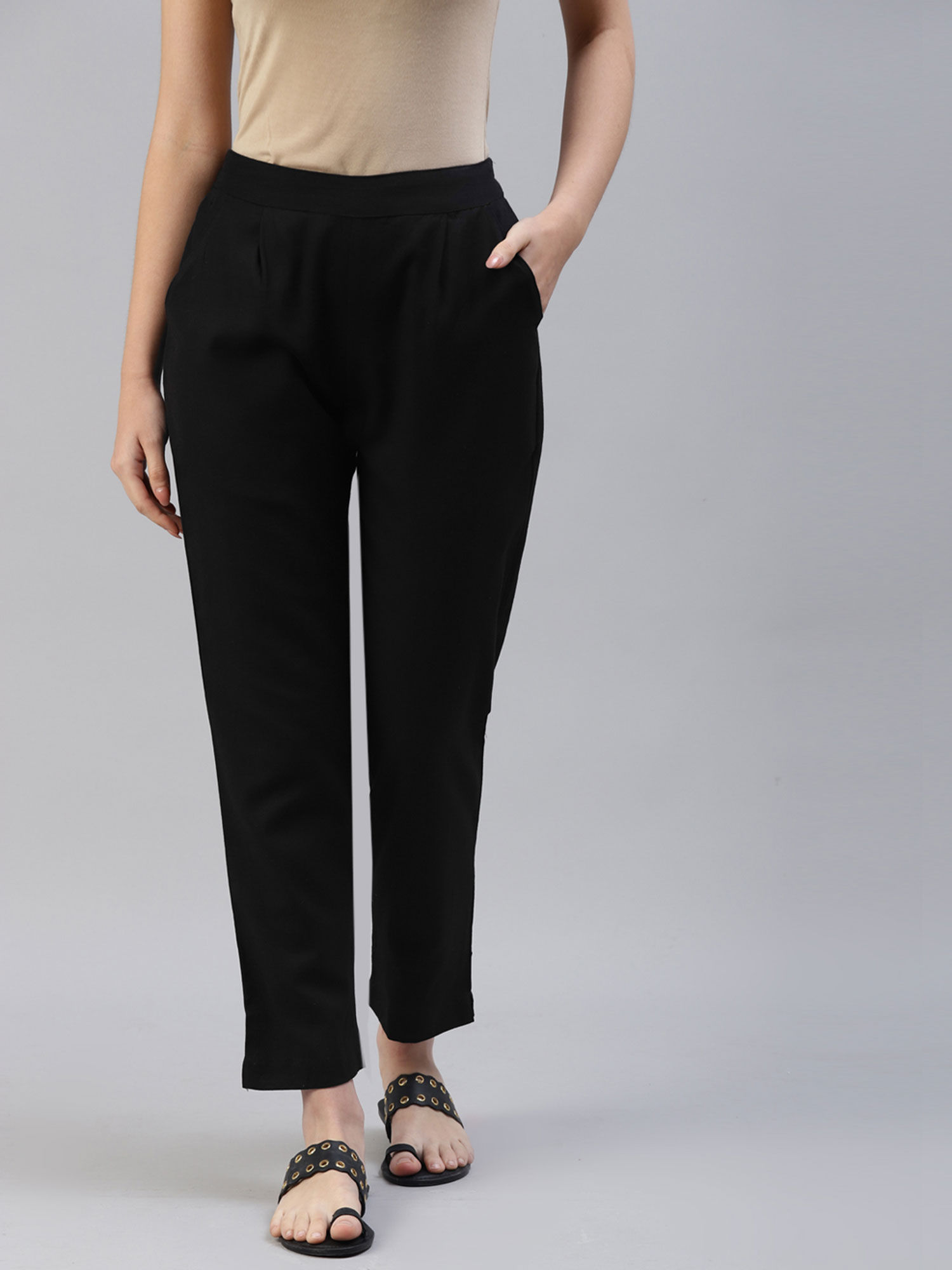 svarchi Cotton Flex Solid Straight Trouser Pant Black-picture-28