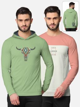 BULLMER - Trendy Front & Back Printed Full Sleeve T-shirt For Men Multi-color (Pack of 2)