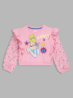 Blue Giraffe - Girls Pink Printed Round Neck Full Sleeves Pullover Style Sweatshirt