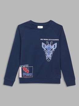 Blue Giraffe - Boys Navy Blue Printed Round Neck Full Sleeves Pullover Style Sweatshirt