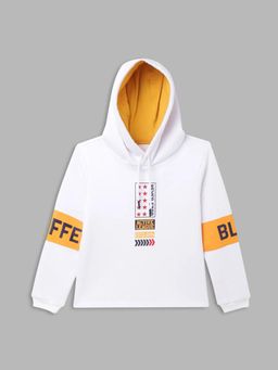 Blue Giraffe - Boys White Solid Hooded Full Sleeves Pullover Style Sweatshirt