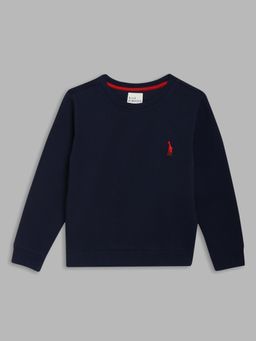 Blue Giraffe - Boys Navy Blue Solid Round Neck Full Sleeves Pullover Style Sweatshirt