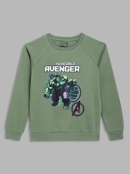 Blue Giraffe - Boys Green Printed Round Neck Full Sleeves Pullover Style Sweatshirt