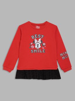 Blue Giraffe - Girls Red Printed Round Neck Full Sleeves Pullover Style Sweatshirt