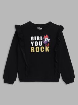 Blue Giraffe - Girls Black Printed Round Neck Full Sleeves Pullover Style Sweatshirt