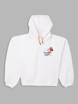 Blue Giraffe - Girls White Solid Hooded Full Sleeves Pullover Style Sweatshirt