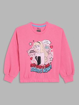 Blue Giraffe - Girls Pink Printed Round Neck Full Sleeves Pullover Style Sweatshirt