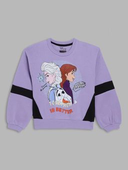 Blue Giraffe - Girls Purple Printed Round Neck Full Sleeves Pullover Style Sweatshirt