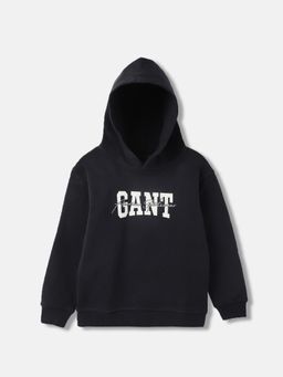 GANT - Boys Blue Solid Hooded Full Sleeves Pullover Style Sweatshirt