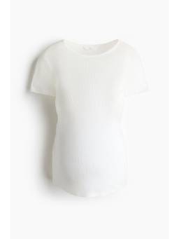 H&M - Women White Mama Ribbed Pima Cotton T-Shirt