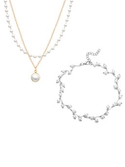 Jewels Galaxy - Gold & Silver Plated White Pearl Necklace Set of 2
