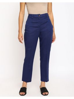 Fabindia - Blue Linen Blend Slim Fit Formal Pant