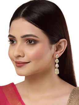 Dugran By Dugristyle - Green & White Kundan Dangler Earrings