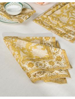 Fabindia - Yellow Bela Printed Cotton Napkins (Pack Of 6)