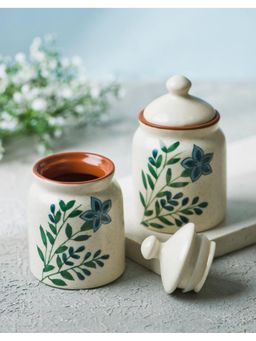 Fabindia - Brown Jasmine Ceramic Jar (Pack Of 2)