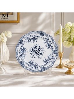 NFI Essentials - 9 Inch Ceramic Quarter Plate With Elegant Blue Floral Design, Premium Serving Plate