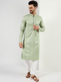 ETHNIC BAY - Men Green Viscose Rayon Embroidered Straight Kurta with Pant