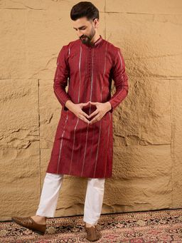 ETHNIC BAY - Men Maroon Pure Cotton Embroidered Straight Kurta with Pant