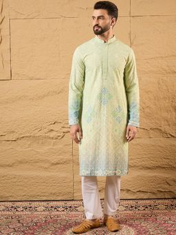 ETHNIC BAY - Men Green Viscose Rayon Bandhani Embroidered Straight Kurta with Pant