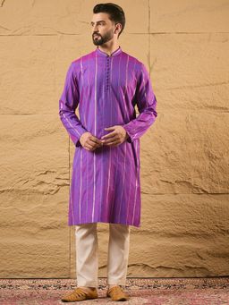 ETHNIC BAY - Men Lavender Pure Cotton Embroidered Straight Kurta with Pant