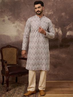 ETHNIC BAY - Men Mauve Viscose Rayon Embroidered Straight Kurta with Pant