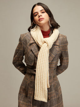 Twenty Dresses by Nykaa Fashion - Cream Textured Rectangular Muffler