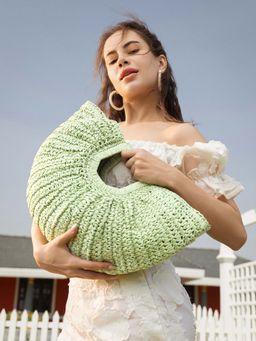 Haute Sauce - Women Mint Green Sol-Straw Hand Bag