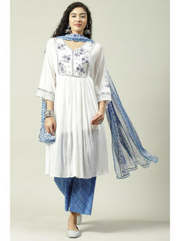 Biba - White And Blue Straight Suit (Set of 4)