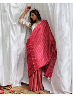 Chidiyaa - Kite Carrot Pink Modal Silk Blockprinted Saree