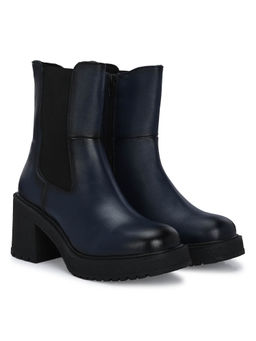 Delize - Womens Blue Solid High Heel Ankle Chelsea Boots