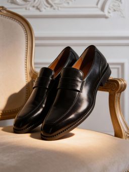 Louis Stitch - Men Jet Black Formal Slip-On Moccasin Shoes