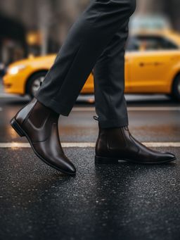 Louis Stitch - Men Brunette Brown Mid-Top Slip-On Chelsea Boots