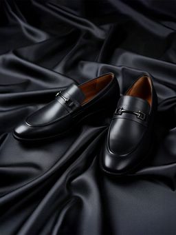 Louis Stitch - Men Jet Black Formal Slip On Moccasin Shoes