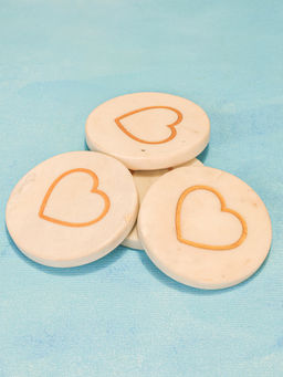 IREKA HOMES - Golden Inlay Cupids Touch Pack of 4 Marble Coasters