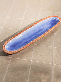 IREKA HOMES - Enamel Snack Attack Acacia Wood Serving Plate