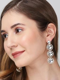 OOMPH - Gold Kundan Drop Earrings - Jadau Round Design - Indo-Western Look