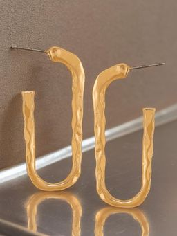 OOMPH - Gold Geometric Textured Hoop Earrings - Bold Gold Look - for Women Stylish Latest