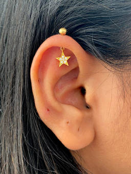 Boldiful - Sterling Silver Gold-Plated Cubic Zirconia Studded Star Shaped Ear Cuffs