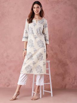 Fabindia - Natural Cotton Hand Block Printed Long Kurta