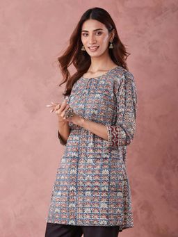 Fabindia - Blue Cotton Bagru Printed Short Kurta