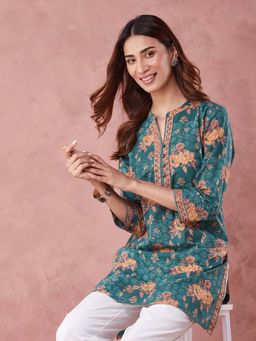 Fabindia - Green Cotton Hand Block Printed Short Kurta