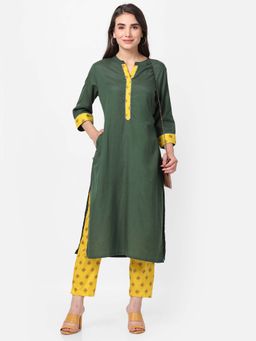 Shree - Women Rayon Green Solid Kurta With Trouser (Set Of 2)