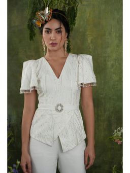 Label Iris - Ivory Embroidered Beaded Top