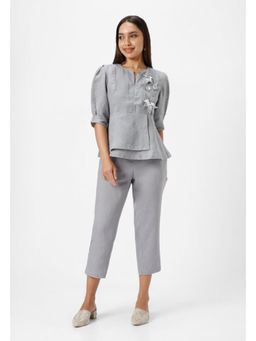 Kaveri - Lilly Burst Peplum Light Grey Top