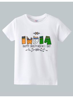 KAVEE - White Independence Day Theme Half Sleeves Happy Printed T-Shirt
