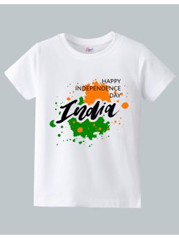 KAVEE - White Independence Day Theme Half Sleeves India Text Printed T-Shirt