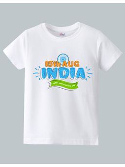 KAVEE - White Half Sleeves 15Th Aug India Independence Day Printed T-Shirt