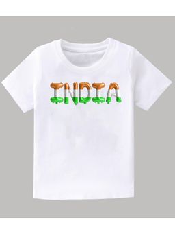 KAVEE - White Independence Day Theme Half Sleeves India Text Printed T-Shirt